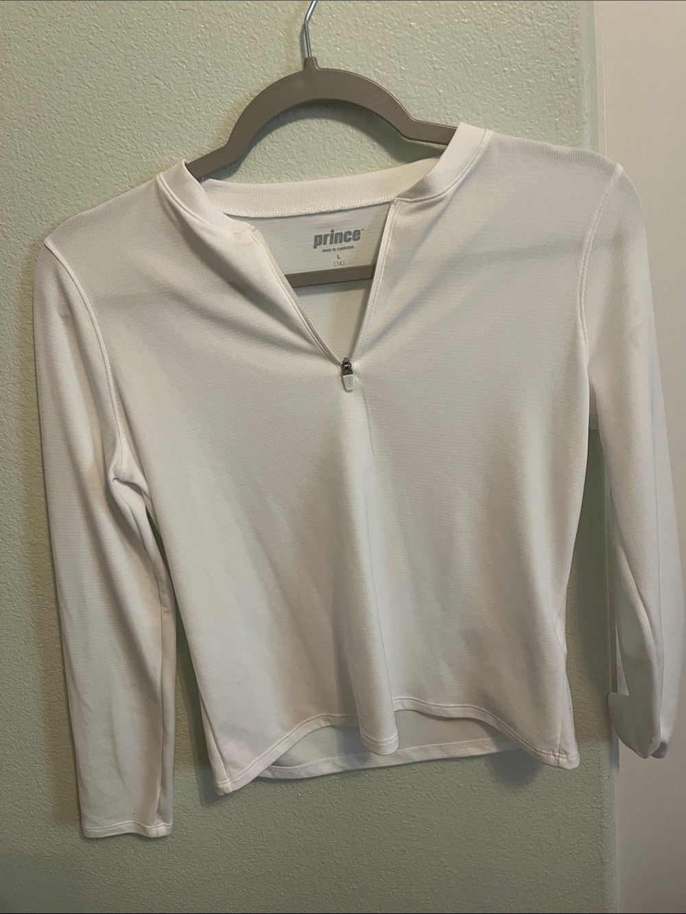 Prince White Long-Sleeve Zip-Neck Athletic Top